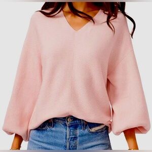Ribbed Balloon Sleeve Sweater